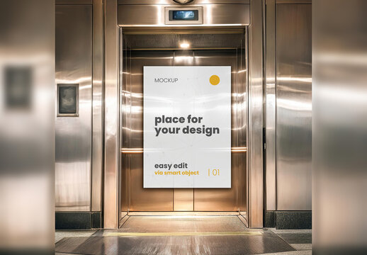 Poster Frame Image Mockup inside Metalic Elevator 05 Generative Ai