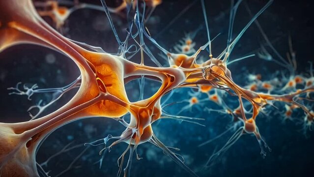 Molecular Symphony of Bone Formation. Concept Biology, Bone Formation, Molecular Mechanisms, Osteoblasts, Research. seamless overlay 4k virtual video animation background