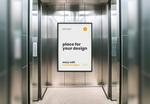 Poster Frame Image Mockup inside Metalic Elevator 06 Generative Ai
