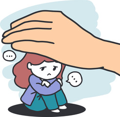 Reflective Moment Comfort Girl in Grief Vector Art