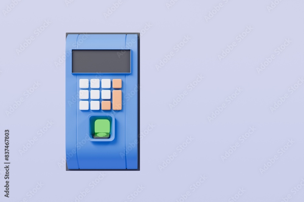 Poster 3d fingerprint access control device authorization personal icon isolated on blue background. securi