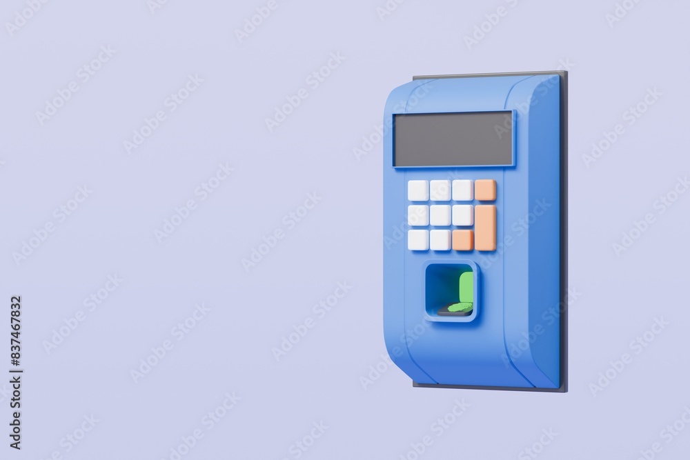 Poster 3d fingerprint access control device authorization personal icon isolated on blue background. securi