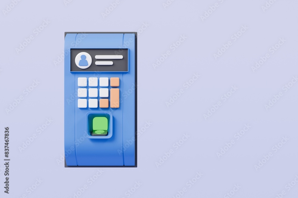Poster 3d fingerprint access control device authorization personal icon isolated on blue background. securi