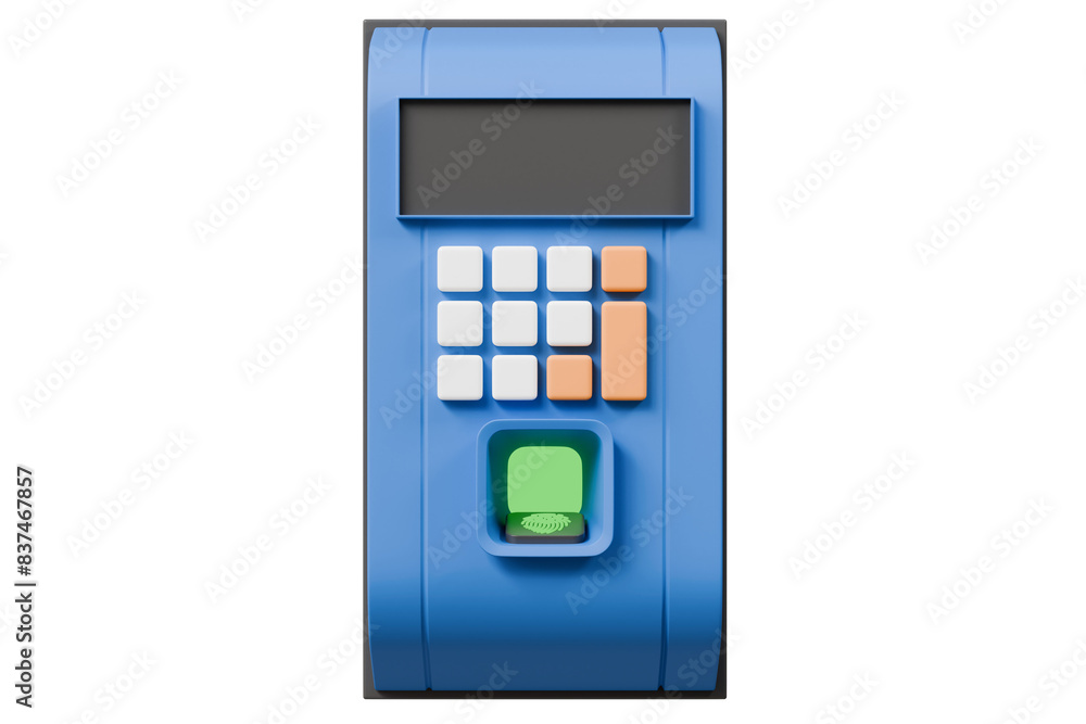 Poster 3d fingerprint access control device authorization personal icon isolated on blue background. securi