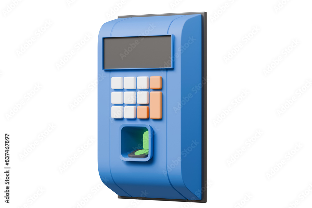 Poster 3d fingerprint access control device authorization personal icon isolated on blue background. securi