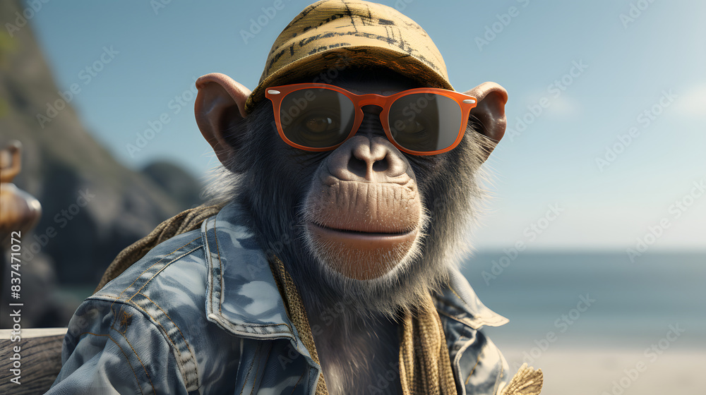 Wall mural Monkey With Beach Clothes - Wall murals