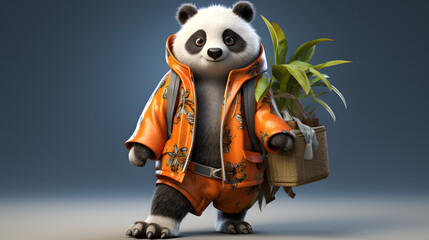 panda with beach clothes