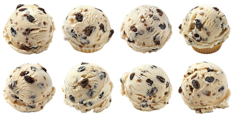 Set of Rum Raisin Ice Cream isolated on transparent png background. Generative ai
