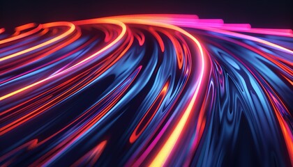 3d Abstract fantastic neon background. Colorful speedway lines