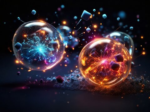 illustration of matter and antimatter particles interacting.