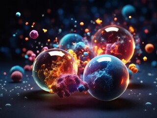 illustration of matter and antimatter particles interacting.
