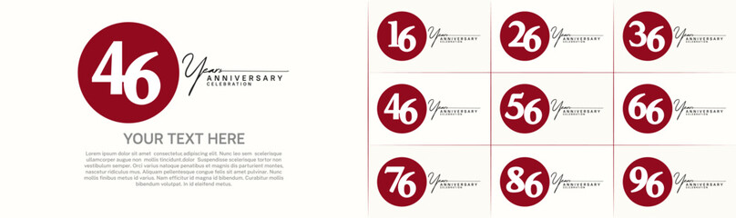 Fototapeta premium anniversary logotype set vector, red color circle for special day celebration