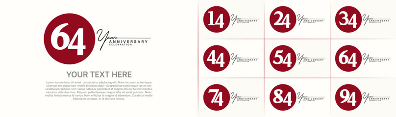 anniversary logotype set vector, red color circle for special day celebration
