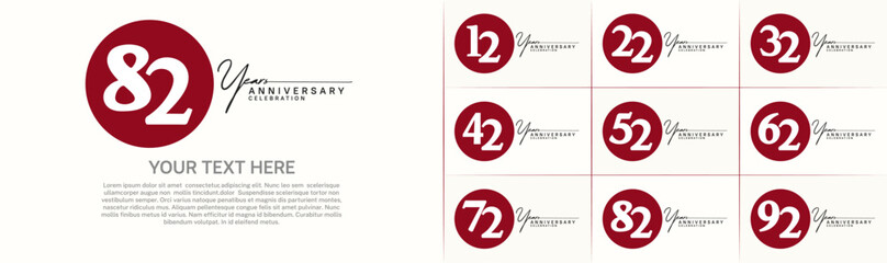 Obraz premium anniversary logotype set vector, red color circle for special day celebration