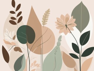 minimalist illustration of leaves and flowers