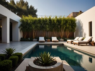 Fototapeta premium modern concept architecture of pool in the backyard