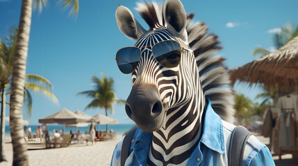 spotted zebra with beach clothes