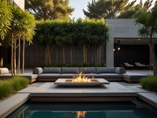 modern concept architecture of pool in the backyard