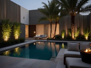 modern concept architecture of pool in the backyard