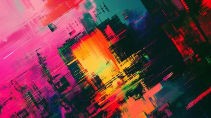 Fototapeta premium A colorful abstract painting with a yellow square in the middle