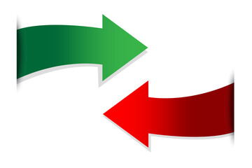 Red and green arrows. Gradient fill. Opposite directions. Vector illustration.