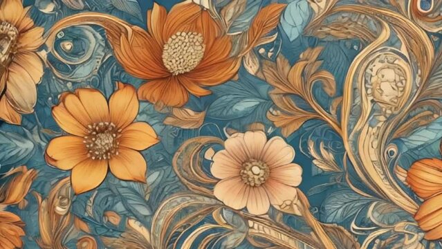 Digital Floral paisley motif, motion