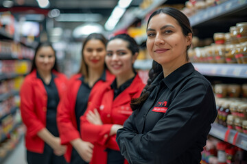 Photography of Turkey professional supermarket service staff, stocker and cashier in grocery store.