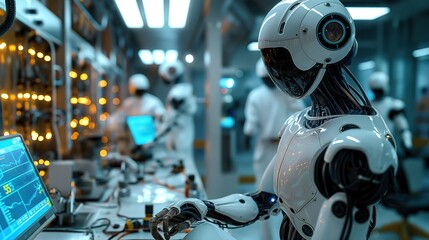 Fototapeta premium Robotic Engineer Operating in Lab Environment