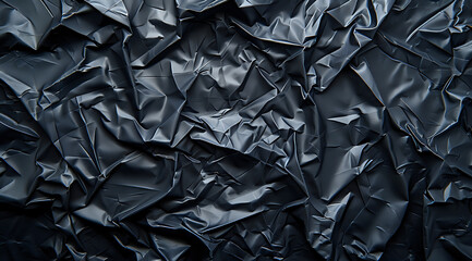 Crumpled black paper texture, ideal for backgrounds, presentations, and design projects needing a dramatic and textured surface. Perfect for creating a moody, artistic atmosphere with ample copy space