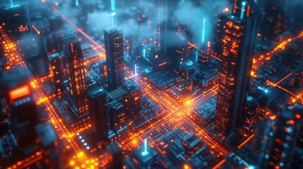 Obraz premium Futuristic City with Neon Lights