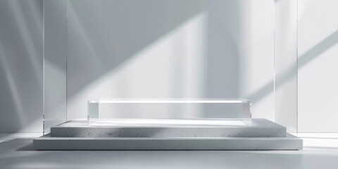 Fototapeta premium Clear Geometric Glass Podium with Vertical Design