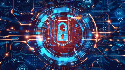 Futuristic Cyber Security Concept in Modern Business Environment Featuring Advanced Digital Protection and Technology Designs. Emphasizing the Importance of Online Safety and Secure Data Managment in