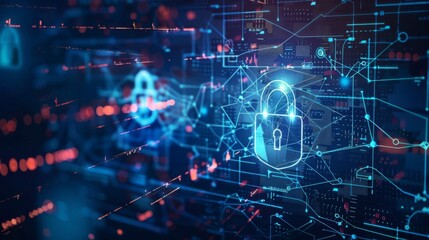 Futuristic Cyber Security Concept in Modern Business Environment Featuring Advanced Digital Protection and Technology Designs. Emphasizing the Importance of Online Safety and Secure Data Managment in