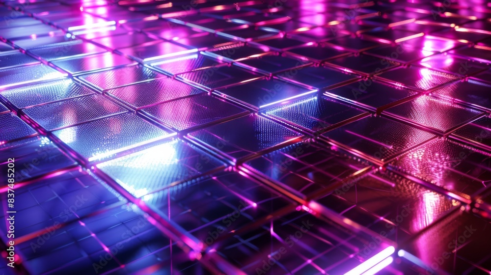 Poster a computer generated image of a metallic floor with a purple hue