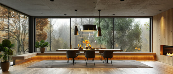 Minimalist dining room with a modern aesthetic and clean lines