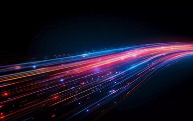 speed light line motion blur on dark background, data transfer simulation, very beautiful blue to red lights