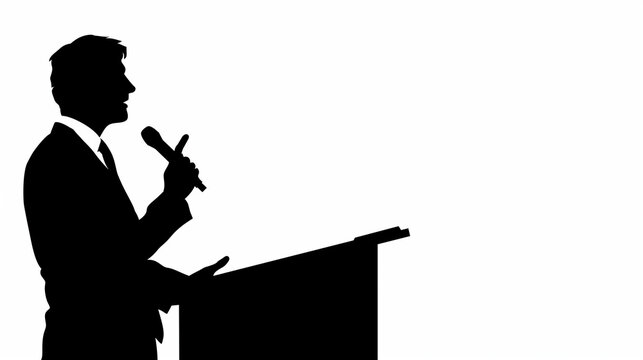 recommend clip art: スピーチをするスーツの男性シルエット