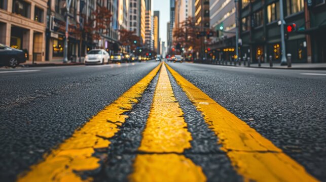 Street with a yellow line in the middle. generative ai