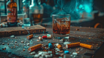 Addictive substances, including alcohol, cigarettes and drugs. 