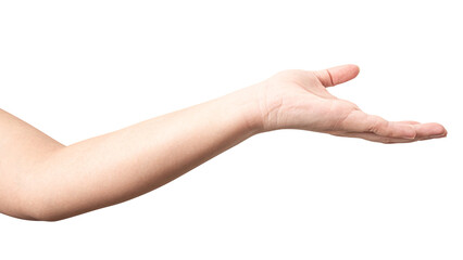 Male hand reach and ready to help or receive. Gesture isolated on white background.