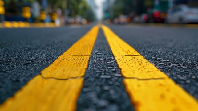Street with a yellow line in the middle. generative ai