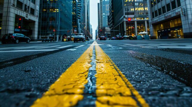 Street with a yellow line in the middle. generative ai