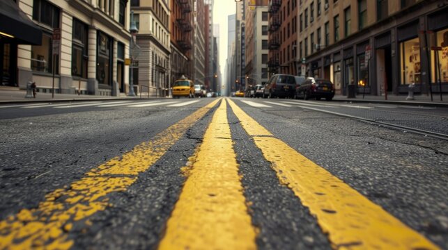 Street with a yellow line in the middle. generative ai