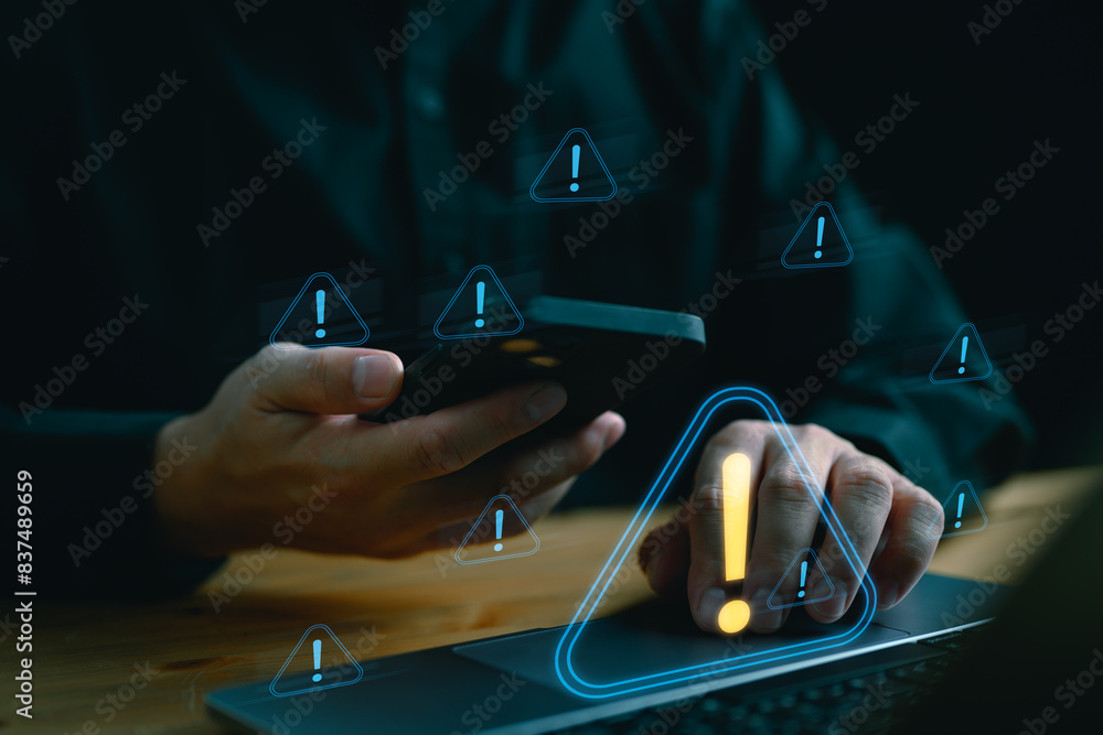 Leinwandbilder Cybersecurity, Internet cyber crime, Hacker working on computer, Digital crime by an anonymous hacker, System hacked alert after cyberattack, Ransomware, Phishing, Spyware, Compromised information.