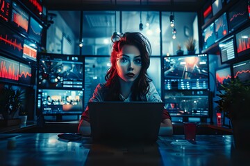 Regional Marketing Manager's workspace with laptop, whiteboard, market research reports, and collaborators