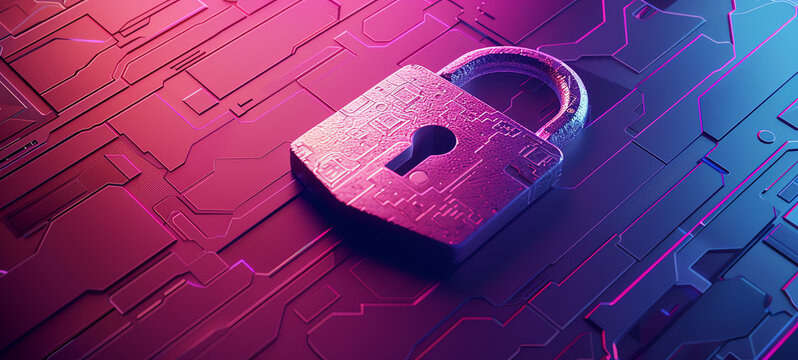 HTTPS lock with shield, digital protection, padlock symbol, top view, demonstrating secure internet transactions, technology tone, Analogous Color Scheme.