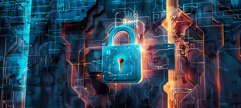 HTTPS lock with shield, digital protection, padlock symbol, top view, demonstrating secure internet transactions, technology tone, Analogous Color Scheme.