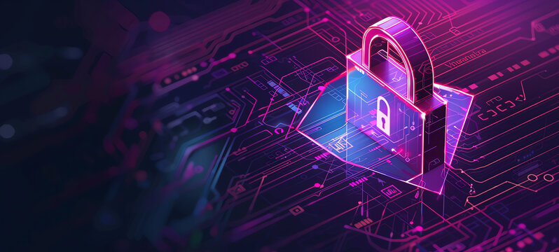 HTTPS lock with shield, digital protection, padlock symbol, top view, demonstrating secure internet transactions, technology tone, Analogous Color Scheme.