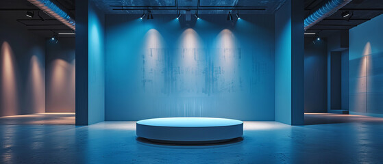 Spotlight on a single podium in a modern showroom