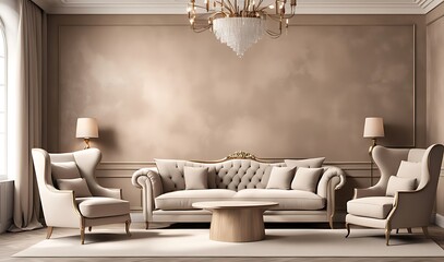 Luxury Living Room with Armchairs, Table, and Decorative Plaster Wall.